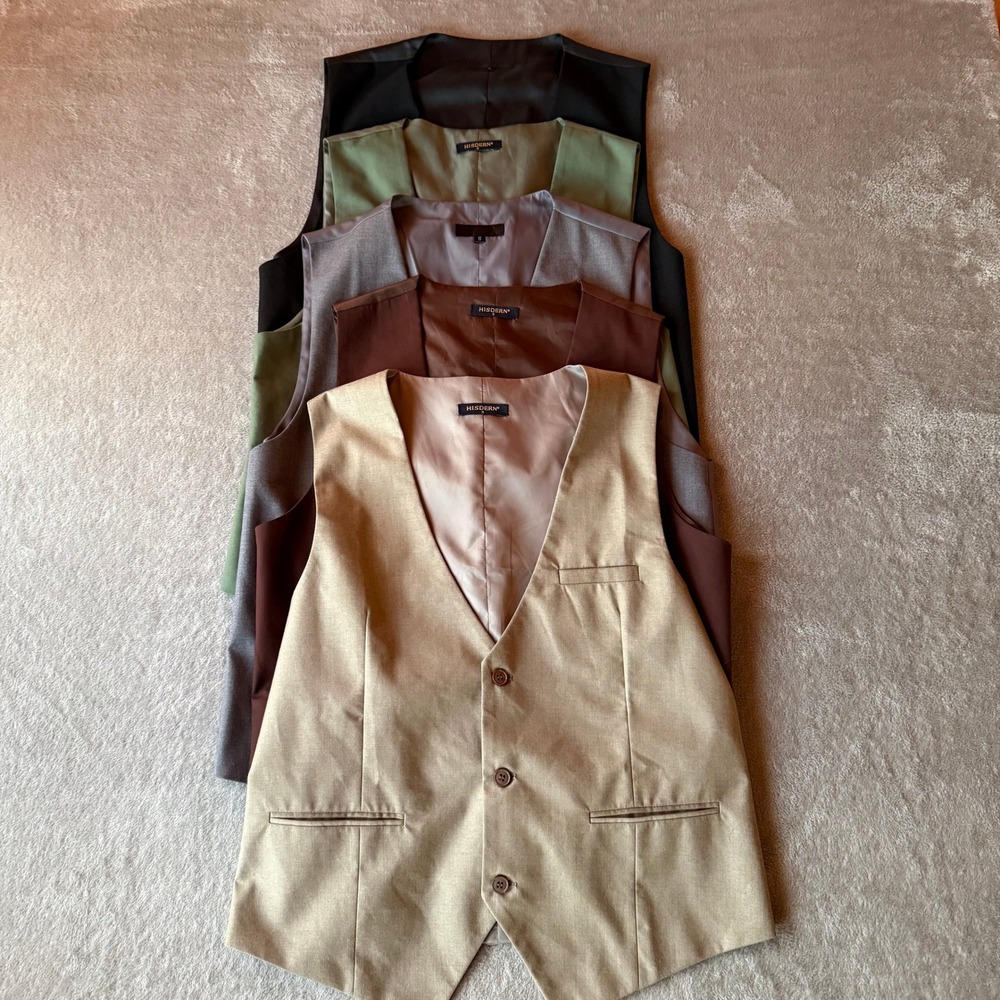 HISDERN Men's Waistcoats Lot of 5 Size Medium Dress Vests Formal‎